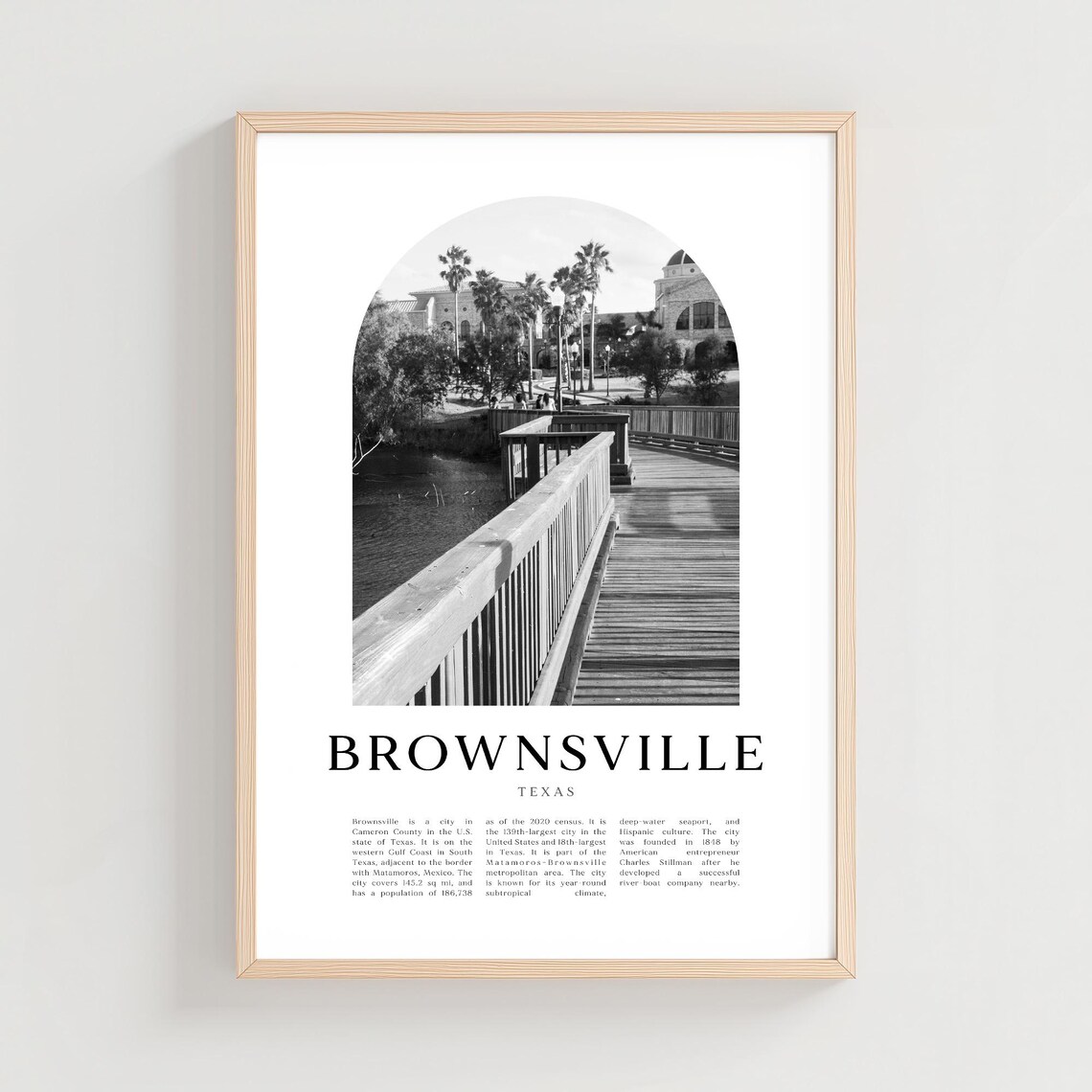 Brownsville Texas River Boardwalk Palms Black and White Poster