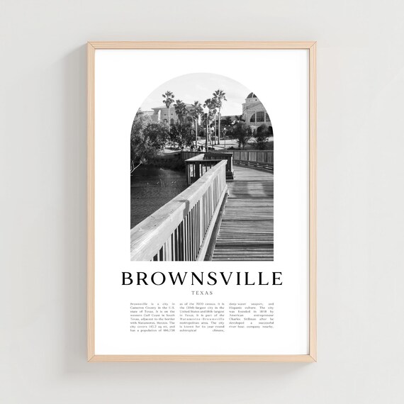 Brownsville Texas River Boardwalk Palms Black and White Poster