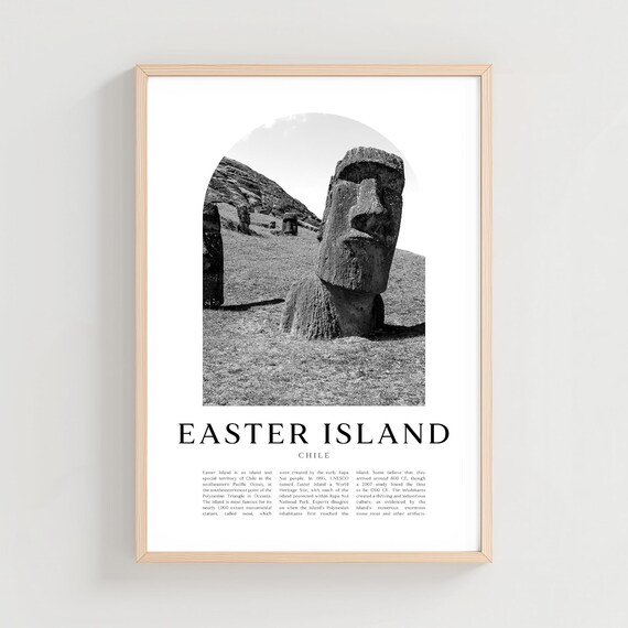Easter Island Chile Moai Statue Black and White Travel Poster