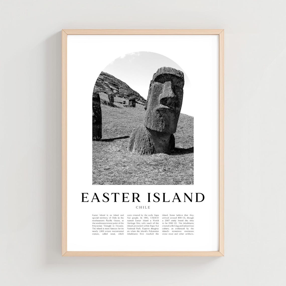 Easter Island Chile Moai Statue Black and White Travel Poster