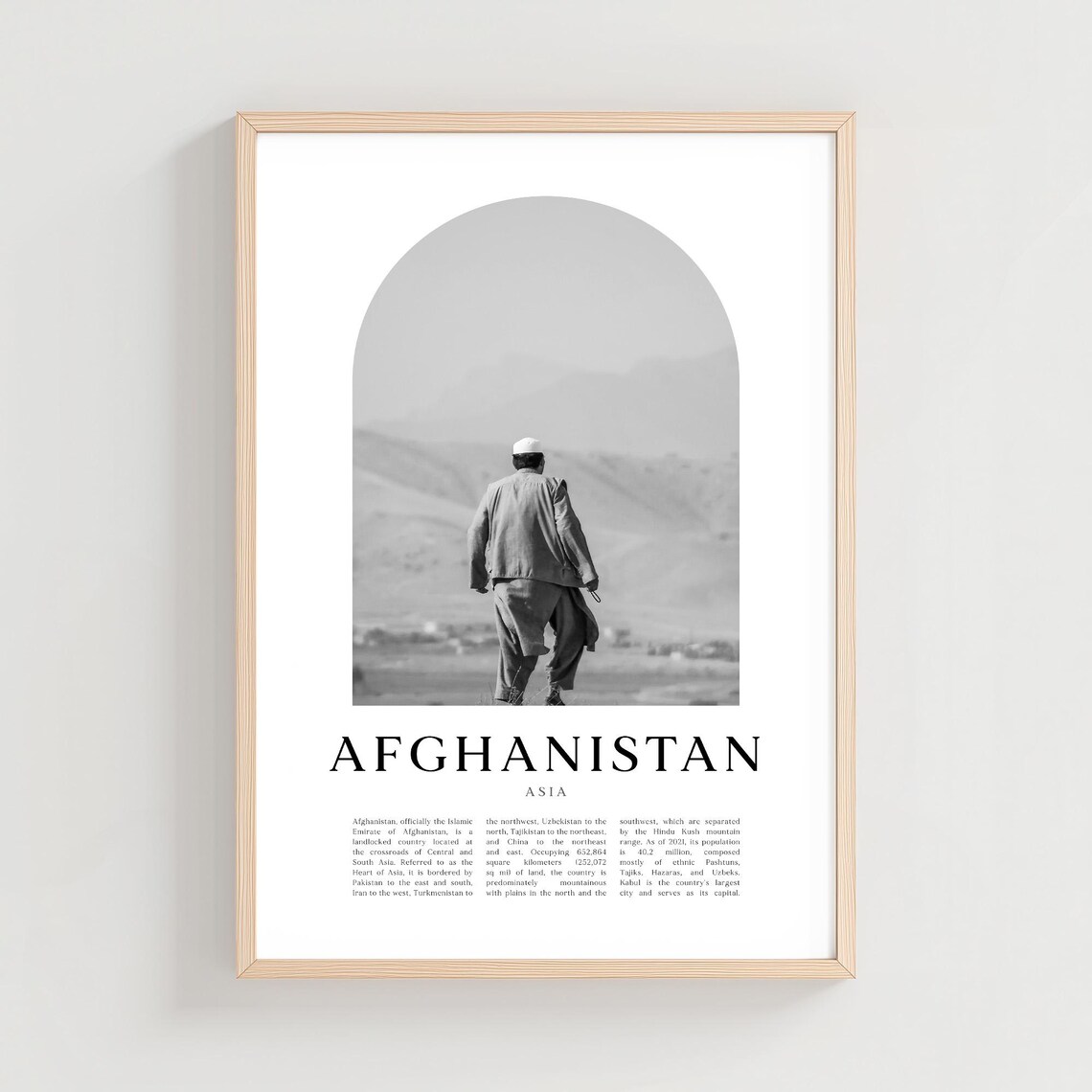 Afghanistan Asia Mountain Traveler Minimalist Black White Arch Print