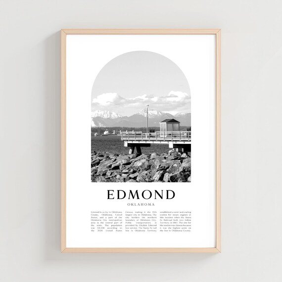 Edmond Oklahoma Black and White Wooden Pier Rocky Shore Arch Photo Poster
