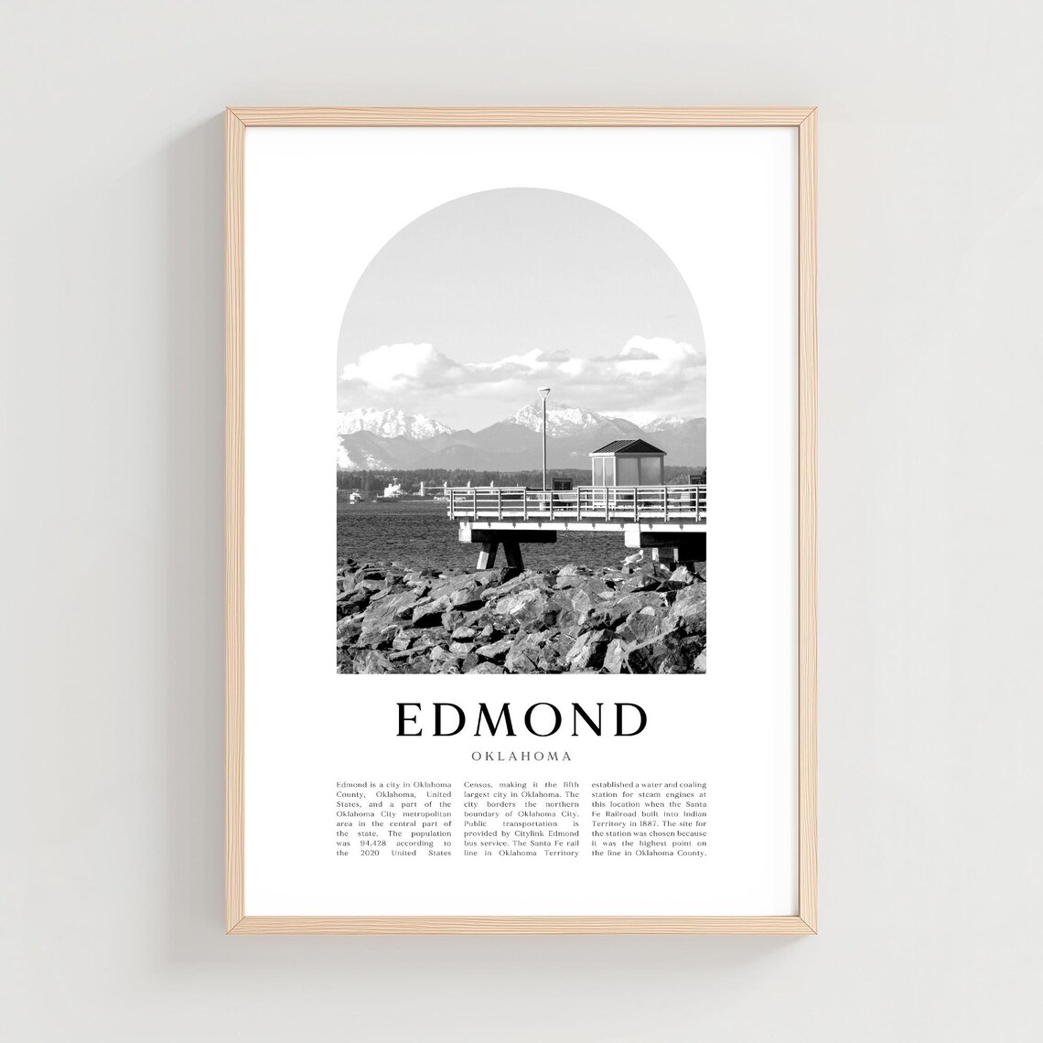 Edmond Oklahoma Black and White Wooden Pier Rocky Shore Arch Photo Poster