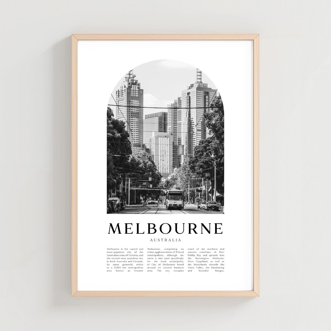 Melbourne Tram Street Black and White Arch Photo Travel Poster