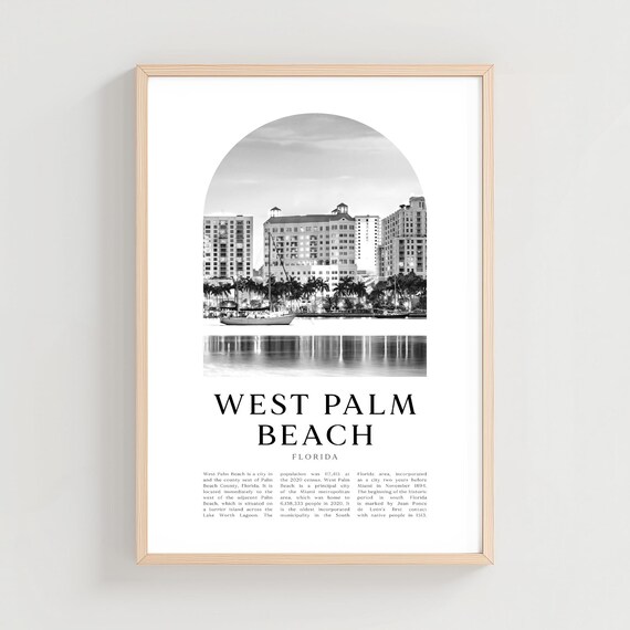 West Palm Beach Florida Waterfront Buildings Palms Black White Poster