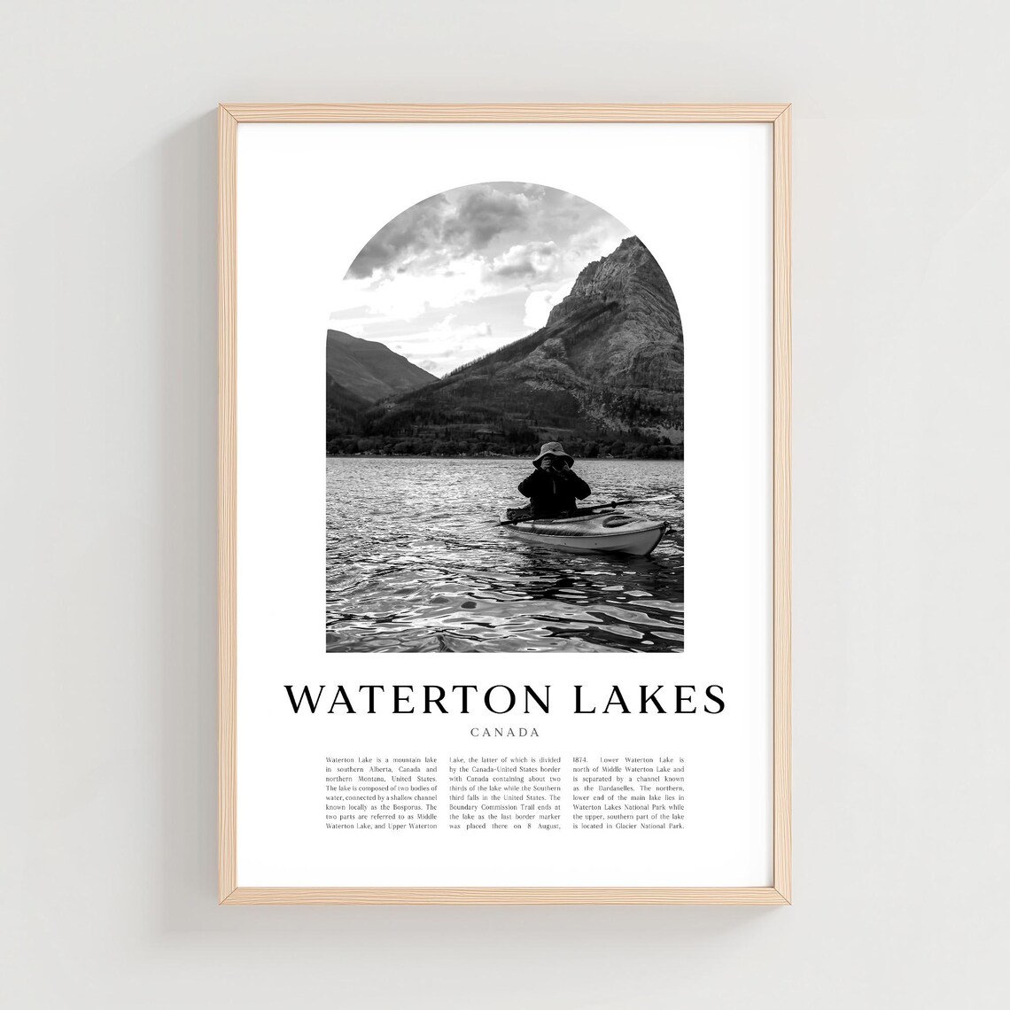 Waterton Lakes Alberta Canada Black and White Photo Travel Poster