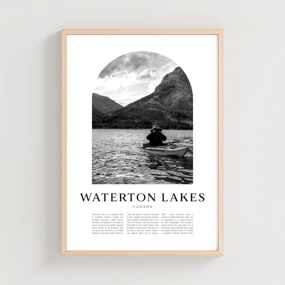 Waterton Lakes Alberta Canada Black and White Photo Travel Poster
