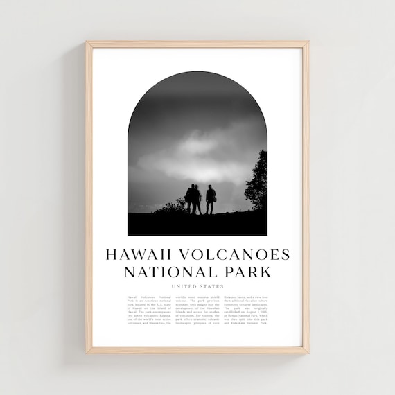Hawaii Volcanoes National Park Black and White Travel Poster