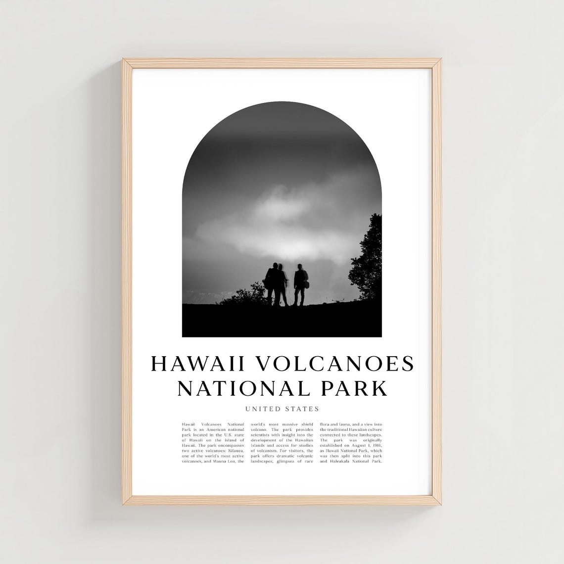 Hawaii Volcanoes National Park Black and White Travel Poster