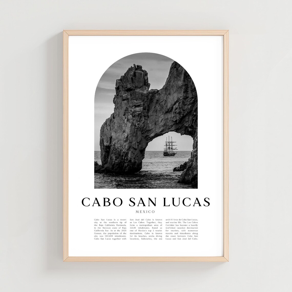 Cabo San Lucas El Arco Rock Arch Black and White Mexico Poster