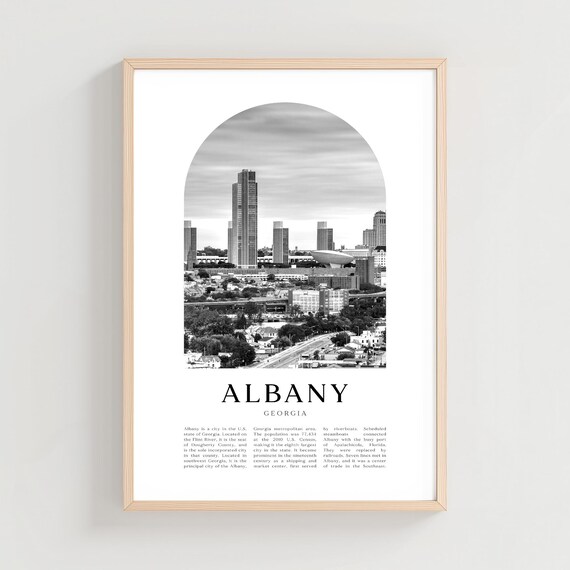 Albany Georgia Black and White Downtown Skyline Photo Poster