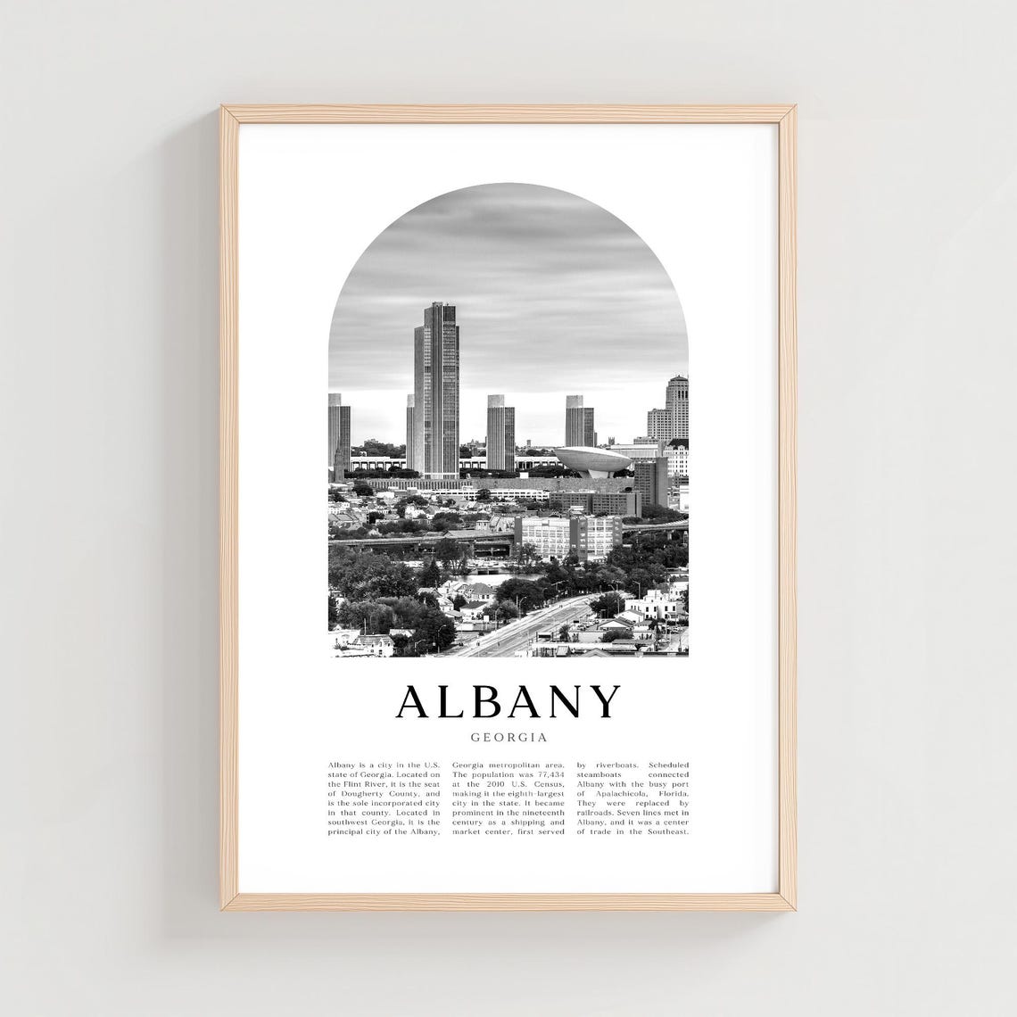 Albany Georgia Black and White Downtown Skyline Photo Poster