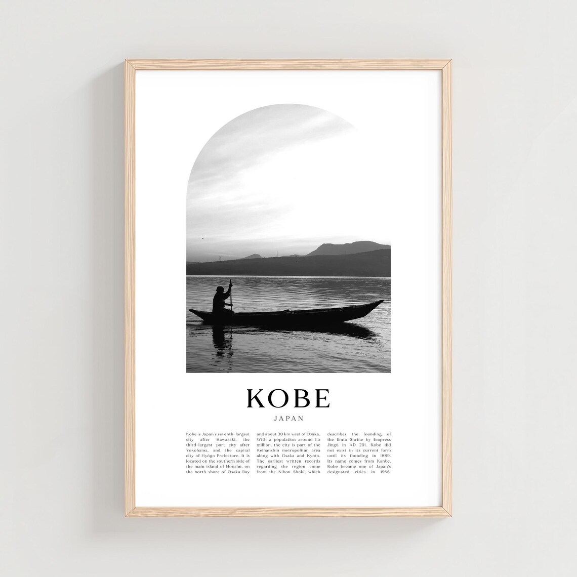 Kobe Japan Fisherman Boat Photo Print with Bay Description Wall Decor