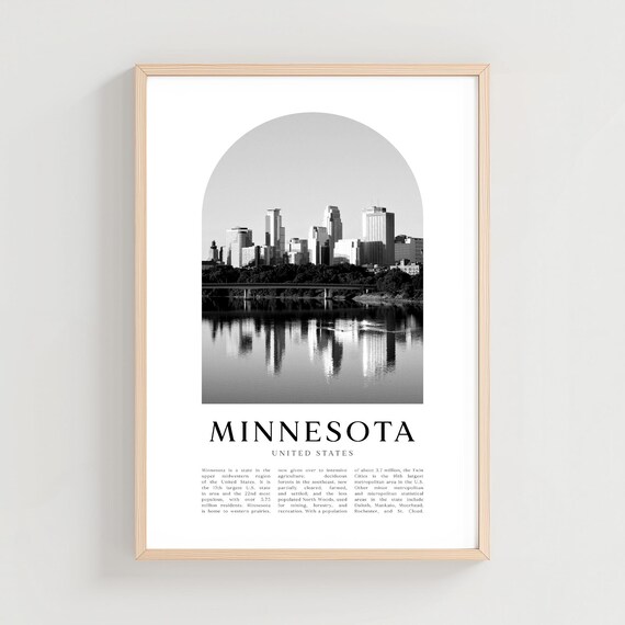 Minnesota Minneapolis Skyline Lake Reflection Black White Poster
