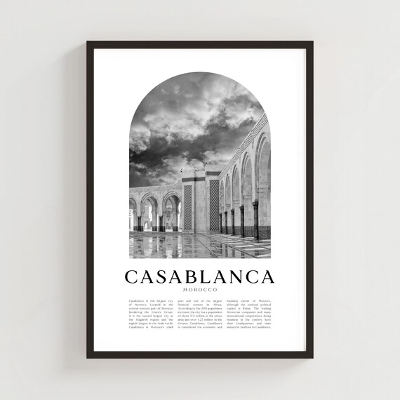 Casablanca Morocco Hassan II Mosque Black White Arch Photo Poster