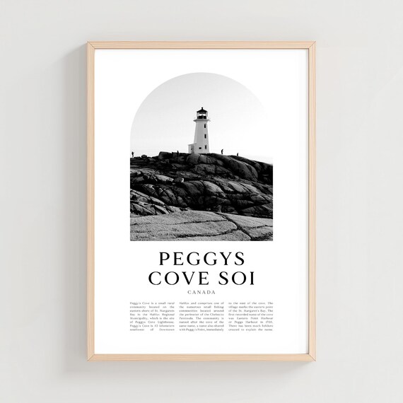 Peggys Cove Lighthouse Rocky Shore Black White Photography Poster