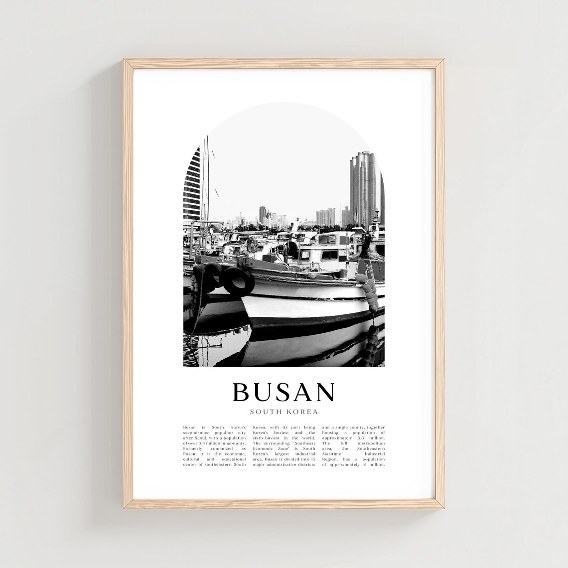 Busan South Korea Fishing Boat Harbor Black and White Photo Poster