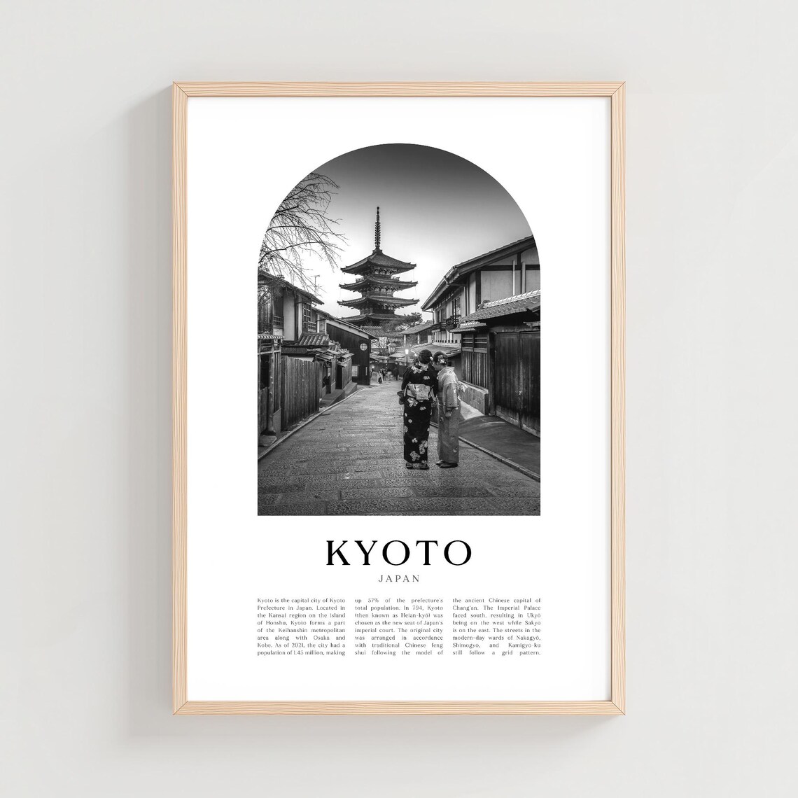 Kyoto Japan Yasaka Pagoda Old Street Black and White Photo Poster