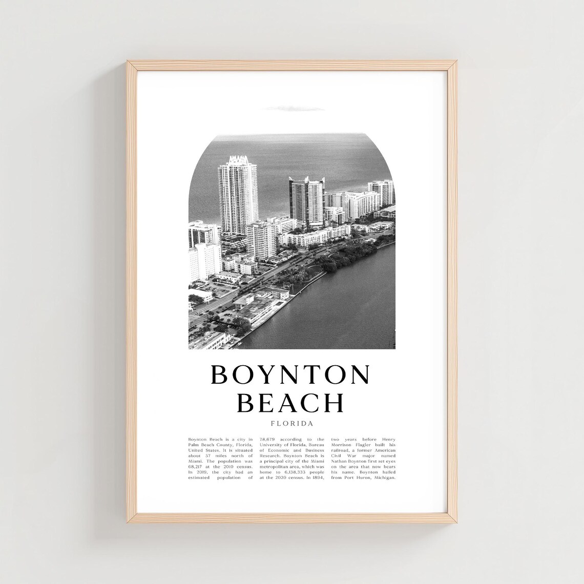 Boynton Beach Florida Black and White Aerial Coastline Poster