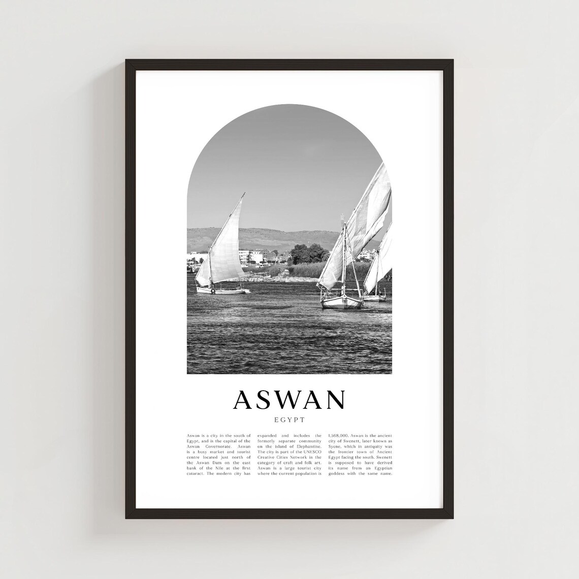 Aswan Egypt Nile Felucca Sailboats Black and White Photo Poster