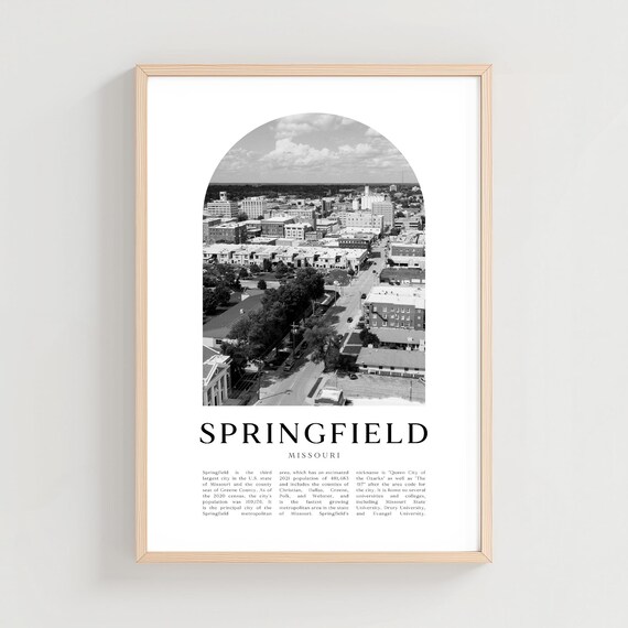 Springfield Missouri Downtown Aerial Black and White Travel Poster