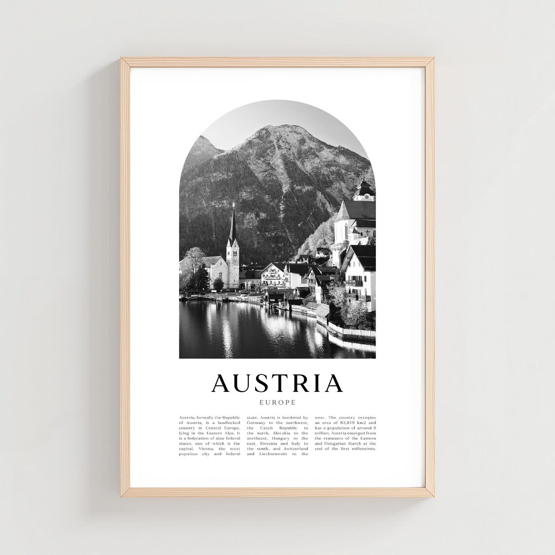 Austria Lakeside Mountain Village Black White Arch Photo Print
