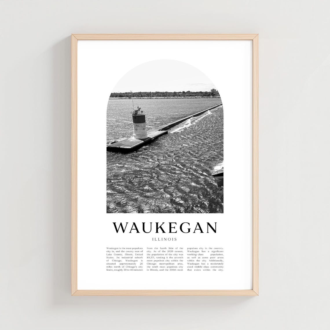 Waukegan Illinois Harbor Lighthouse Black White Photo Poster