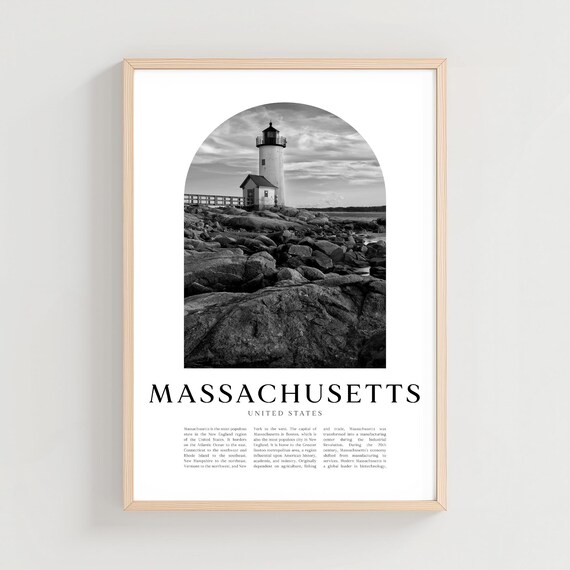 Massachusetts Rocky Coast Lighthouse Black and White Historic Photo Poster