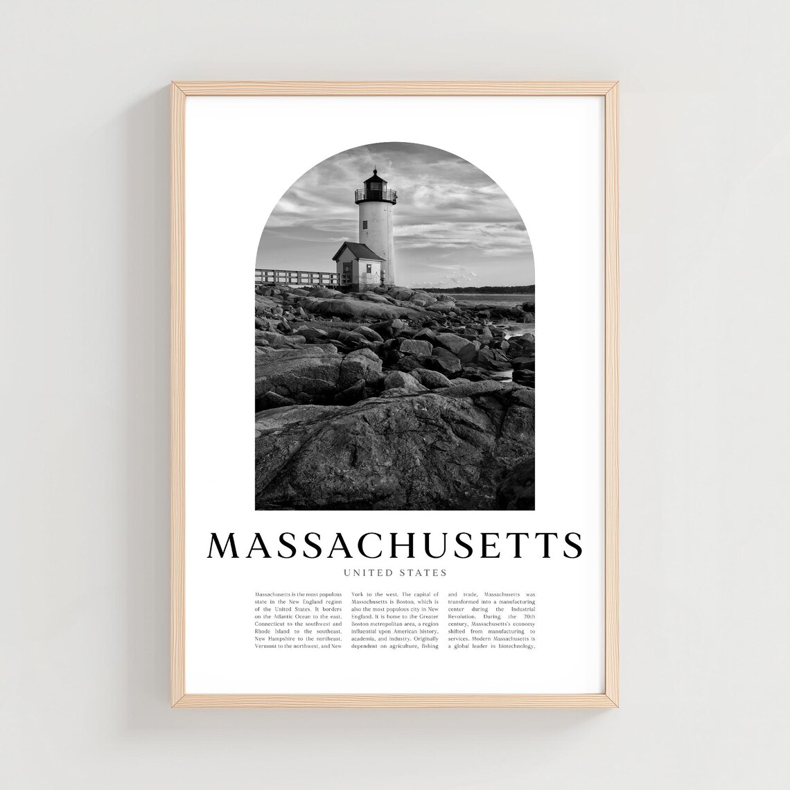 Massachusetts Rocky Coast Lighthouse Black and White Historic Photo Poster