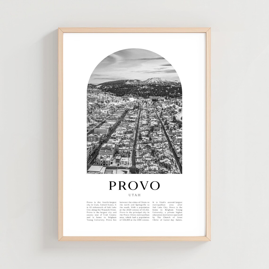 Provo Utah Black and White Aerial City Mountain Photo Poster