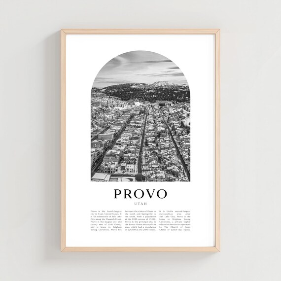 Provo Utah Black and White Aerial City Mountain Photo Poster
