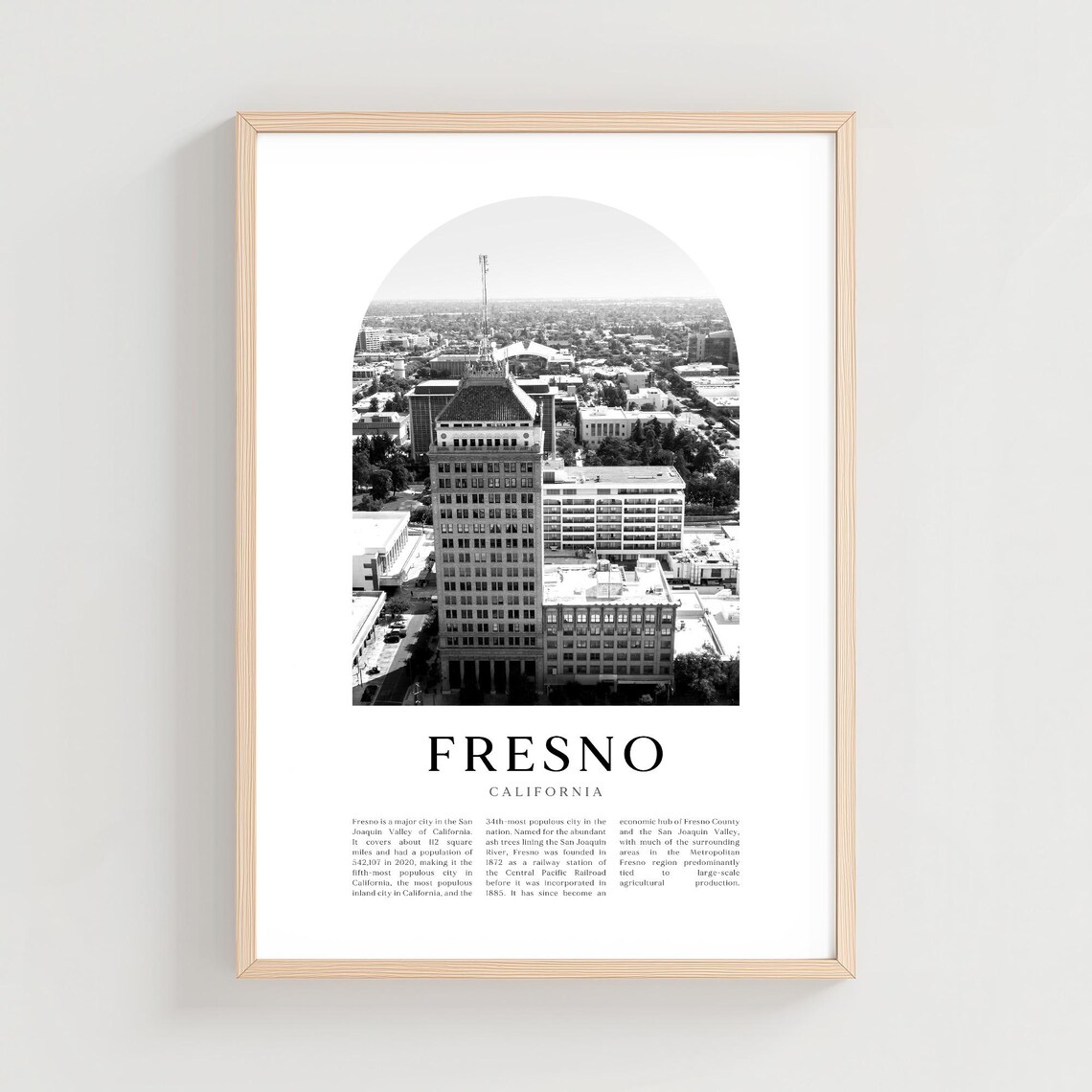Fresno California Downtown Tower Aerial Black White Photo Poster