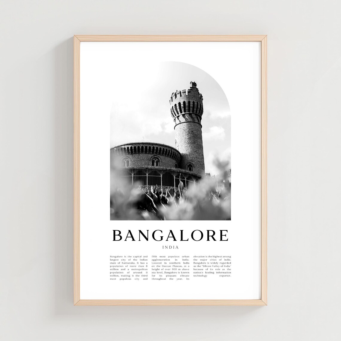 Bangalore India Historic Palace Black and White Photography Poster