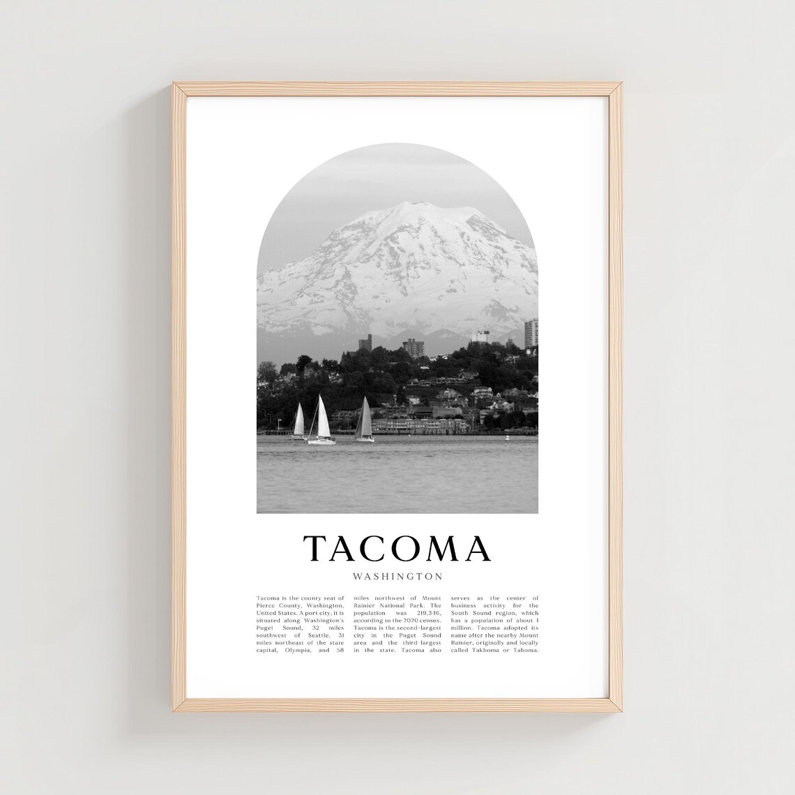 Tacoma Washington Mount Rainier Black and White Photo Arch Poster
