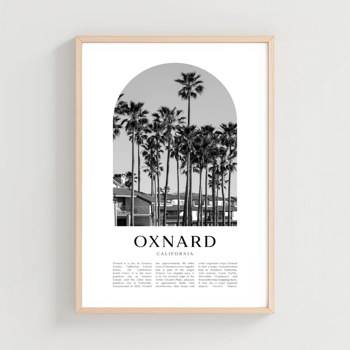 Oxnard California Palm Trees Black and White Photo Arch Poster