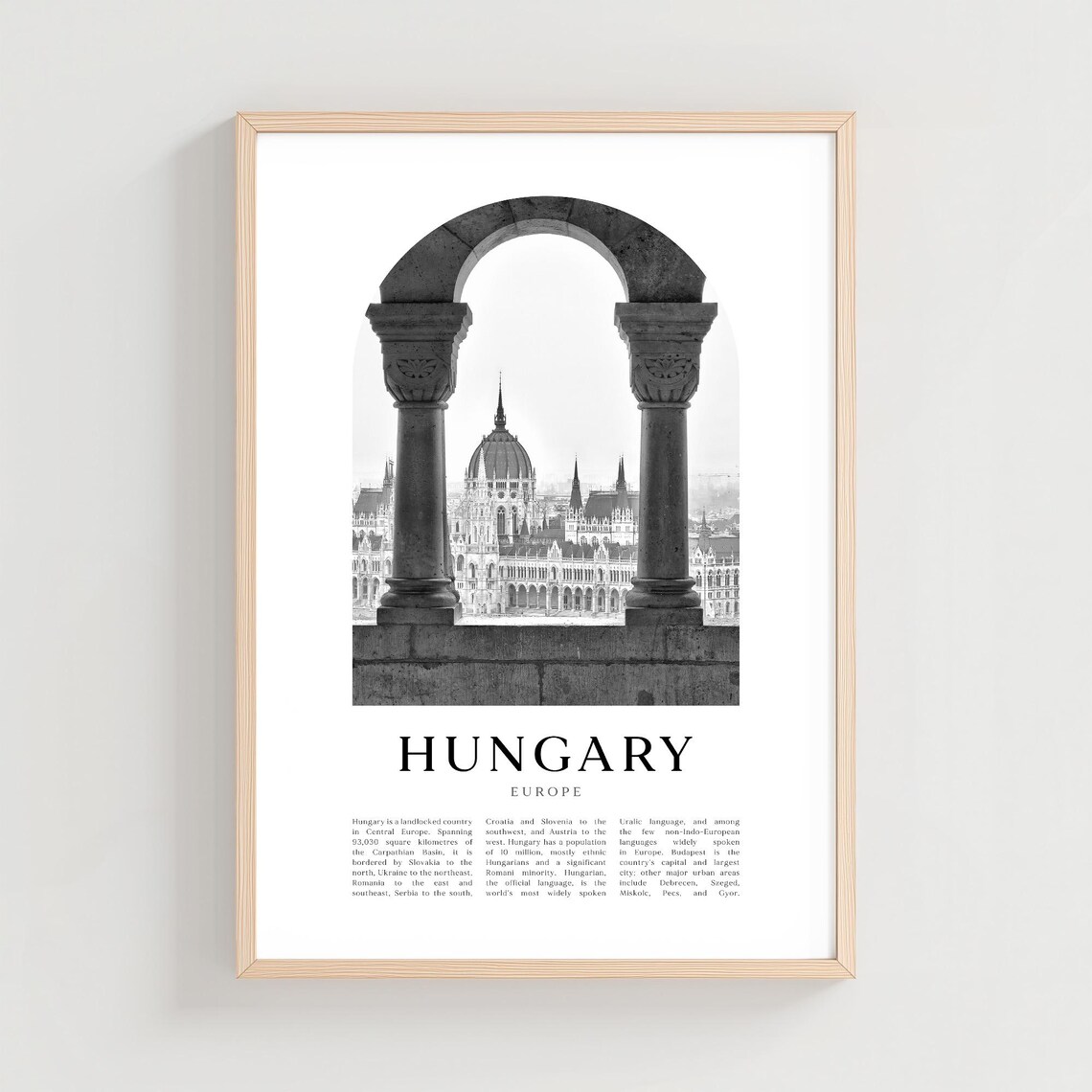 Hungary Black and White Budapest Parliament Arch Photo Poster