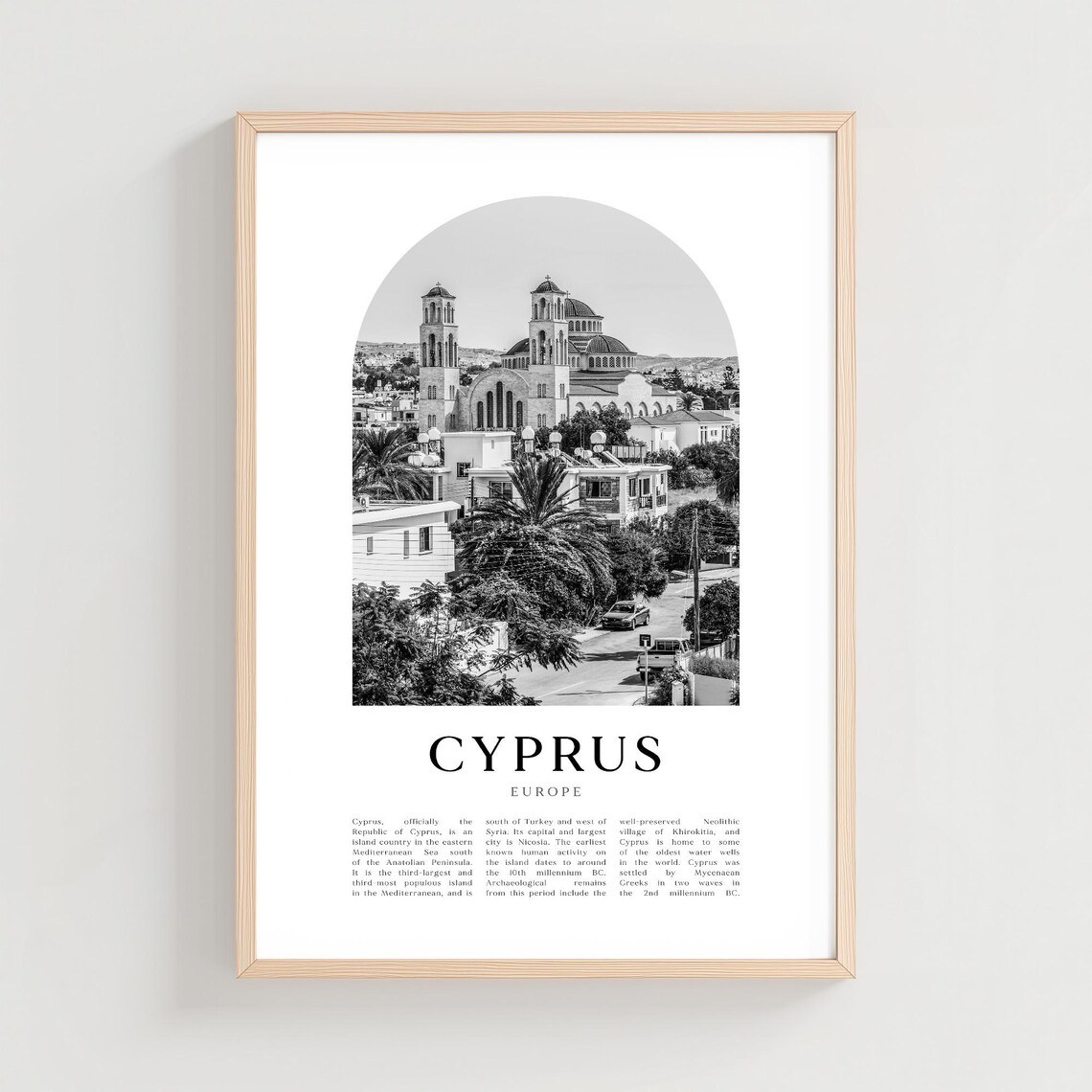 Cyprus Domed Church Old Town Street Black and White Arch Travel Poster