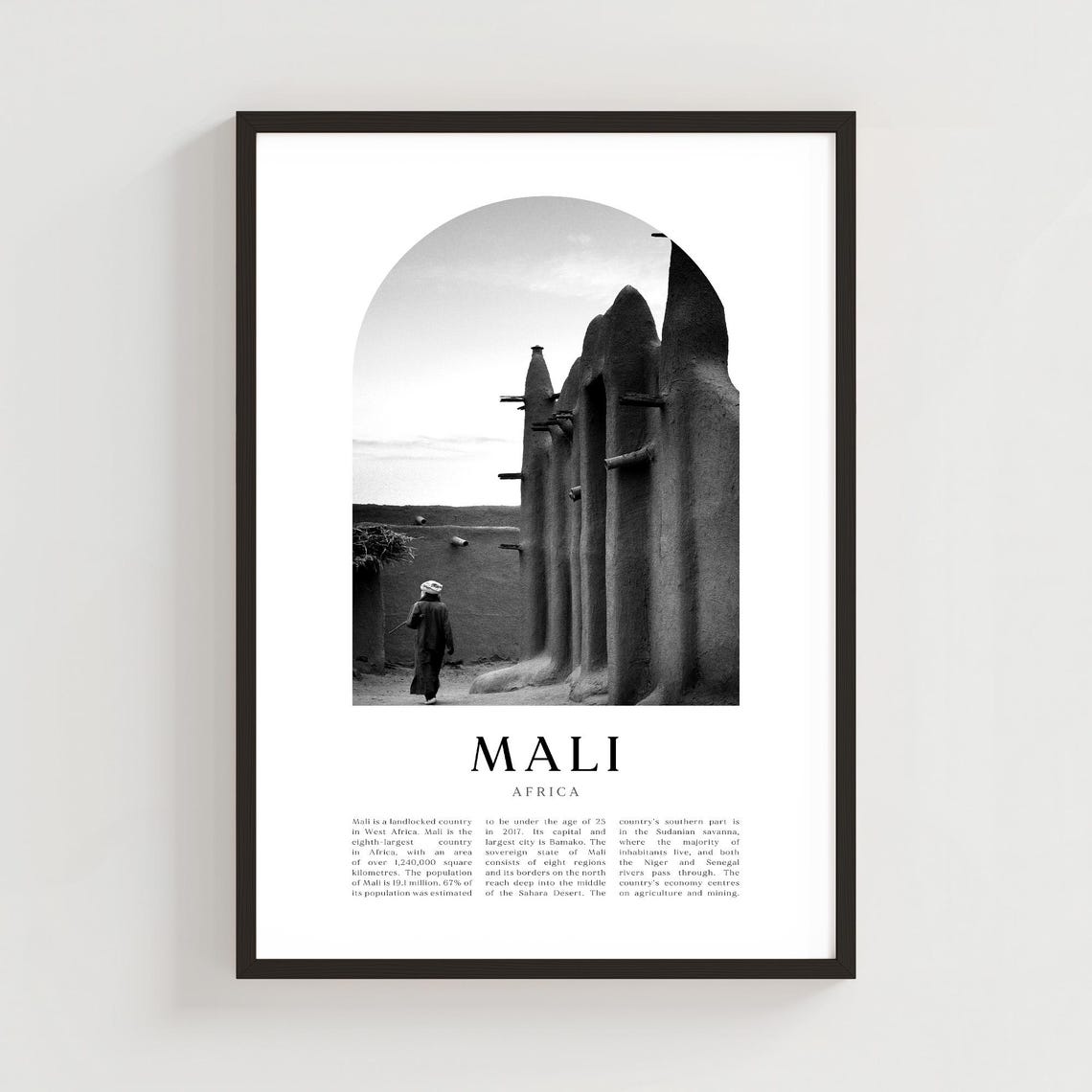 Mali Africa Mud Brick Mosque Architecture Black and White Art Poster