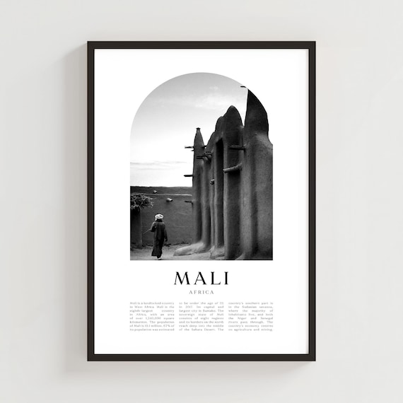 Mali Africa Mud Brick Mosque Architecture Black and White Art Poster