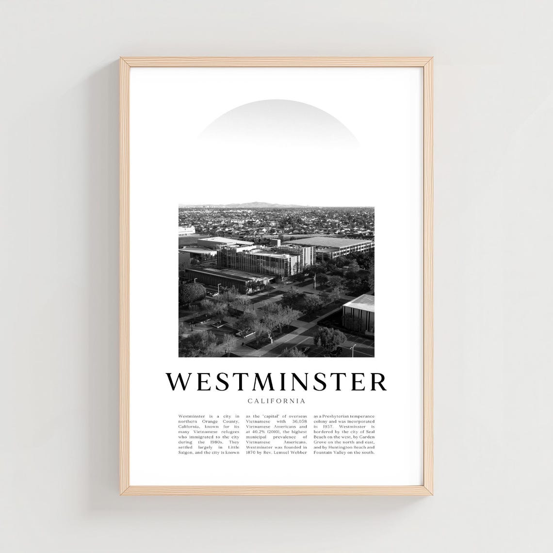 Westminster California Aerial Downtown Black and White Poster