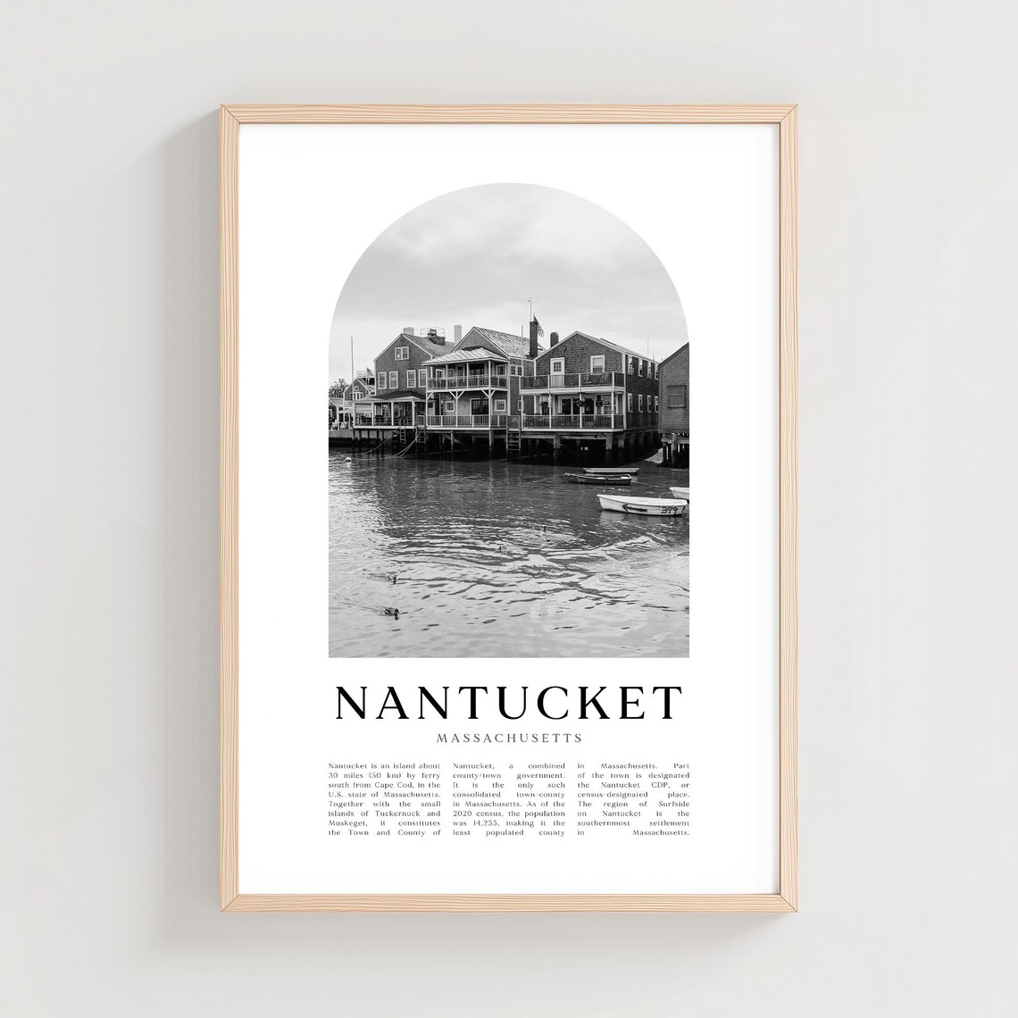 Nantucket Massachusetts Harbor Houses Black White Photo Poster