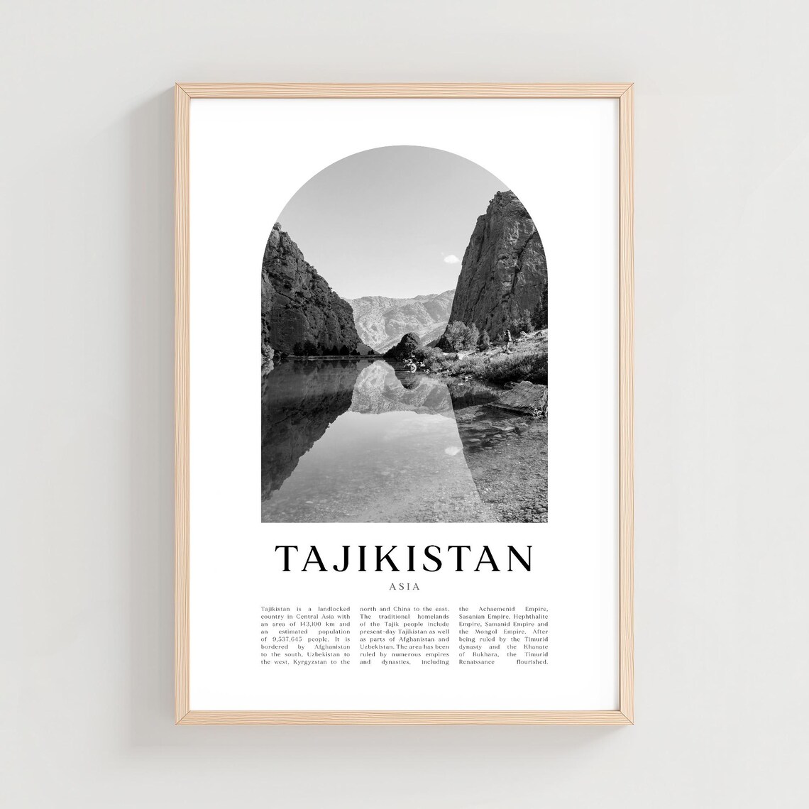 Tajikistan Asia Rugged Canyon Lake Black And White Adventure Poster