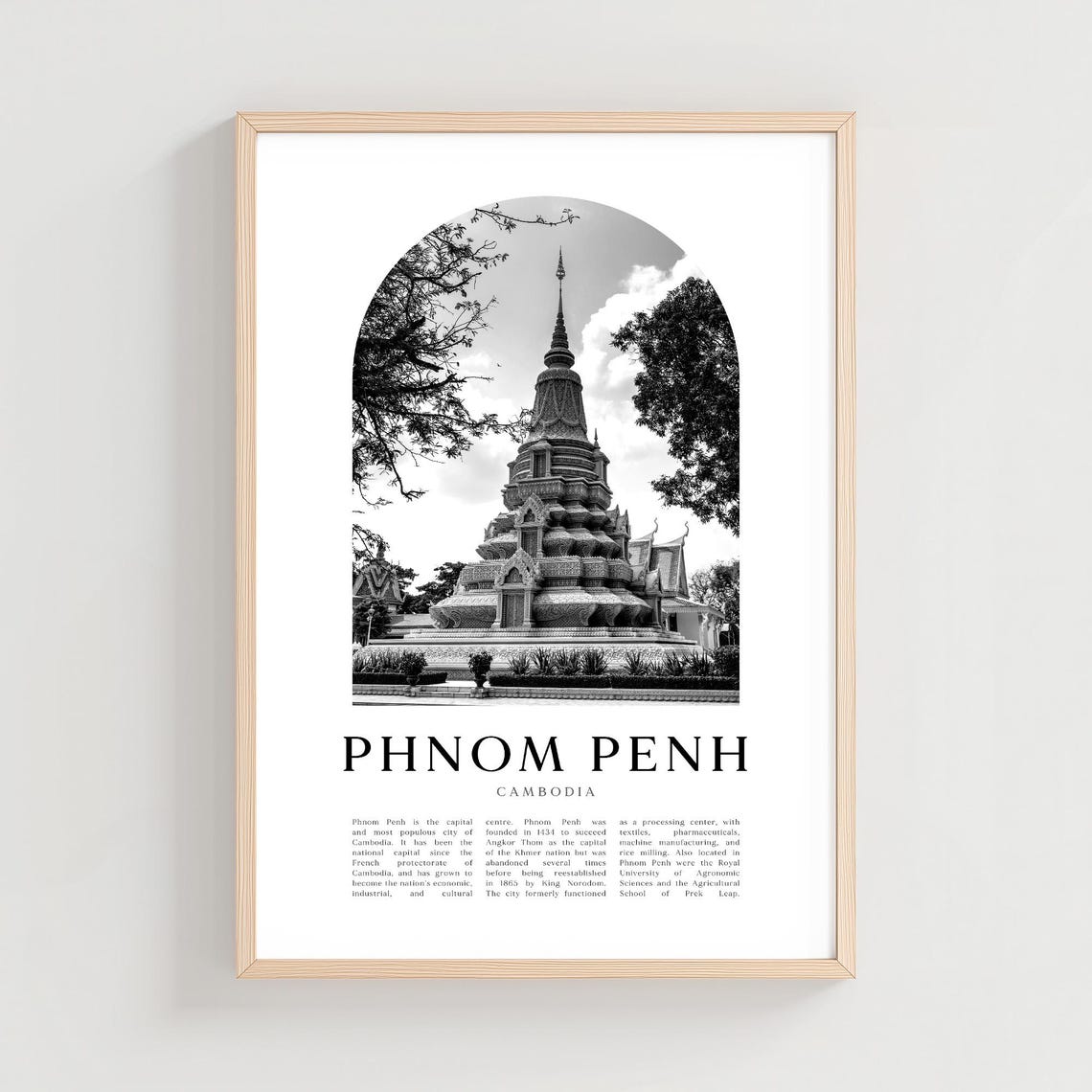Phnom Penh Stupa Cambodia Black and White Photography Wall Art
