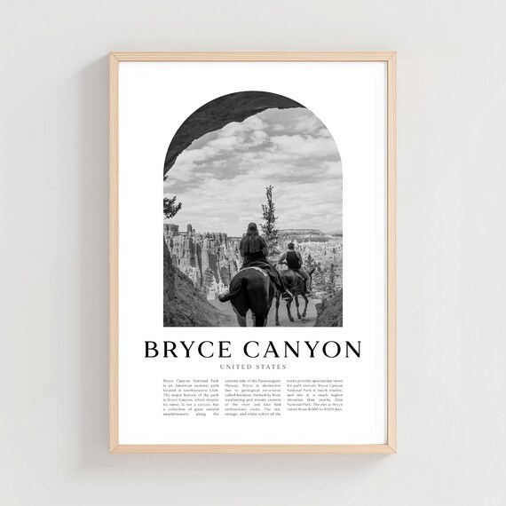Bryce Canyon Utah Horseback Riders Amphitheater Black and White Poster