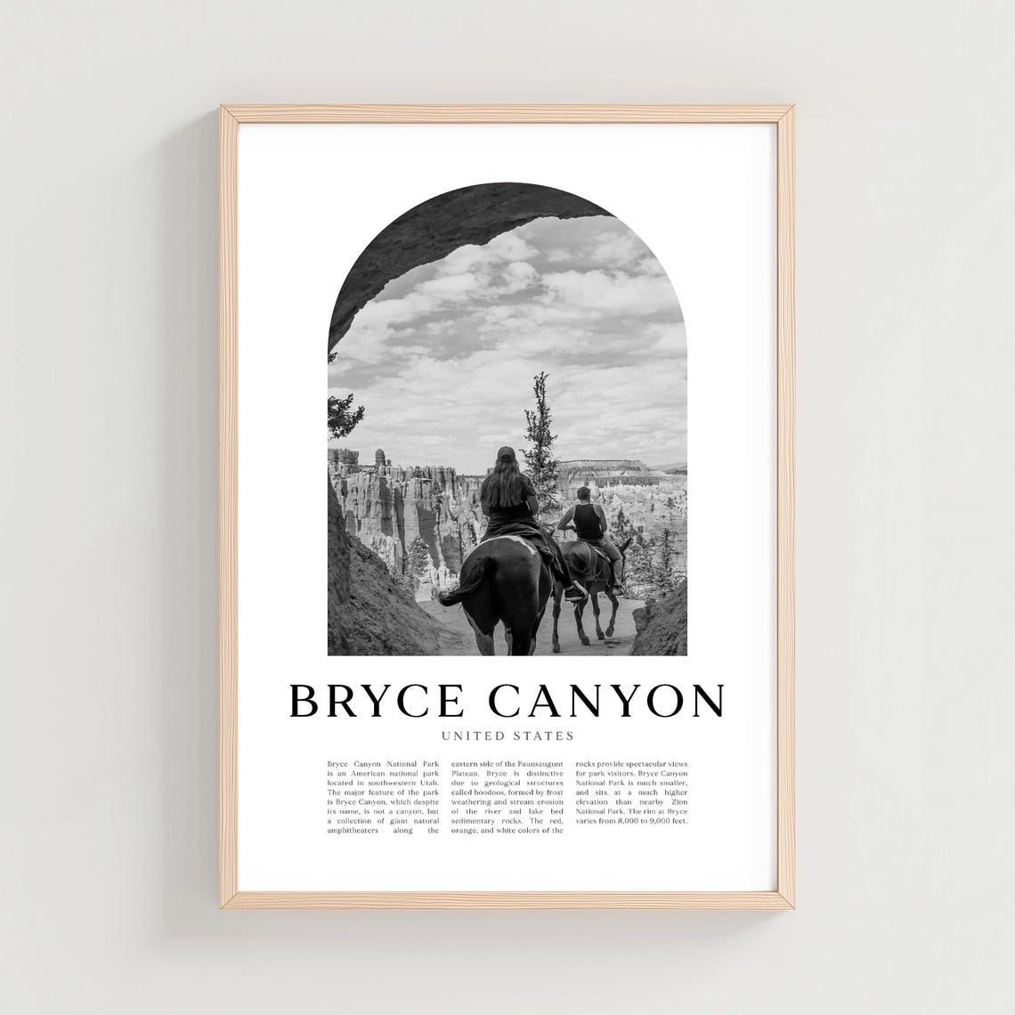 Bryce Canyon Utah Horseback Riders Amphitheater Black and White Poster