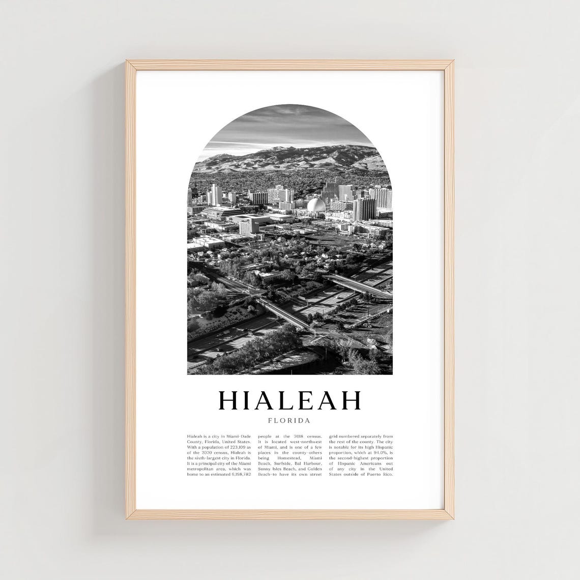 Hialeah Florida Aerial Downtown Skyline Black and White Photo Poster