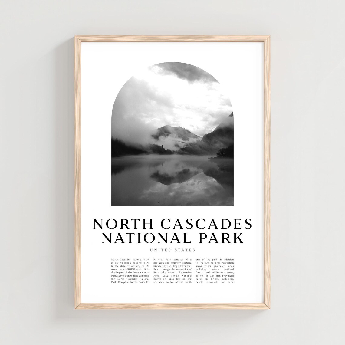 North Cascades National Park Misty Mountain Lake Arch Travel Poster