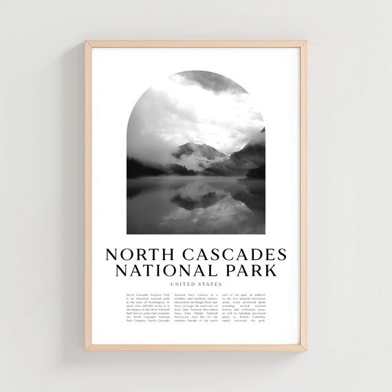 North Cascades National Park Misty Mountain Lake Arch Travel Poster