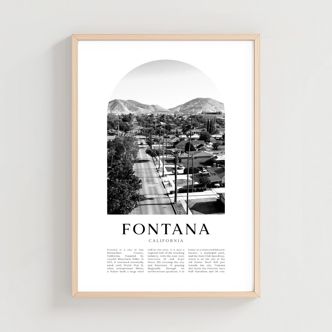 Fontana California Palm Lined Street Black and White Photo Poster