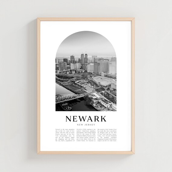 Newark New Jersey Minimalist Black and White Skyline City Print